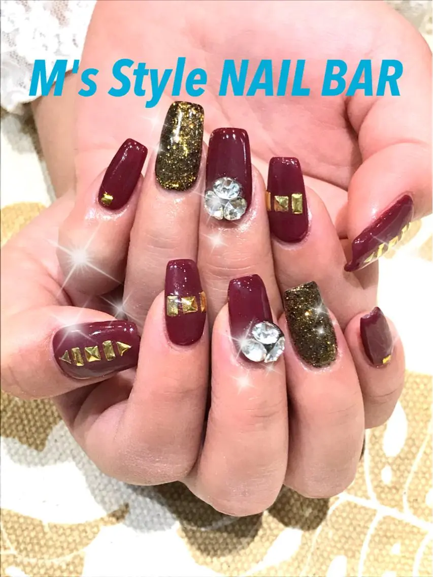 ネイル ボルドー ゴールド 持ち込み ハンドネイル M's Style NAIL BARのネイルデザイン
