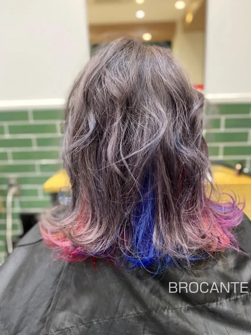 セミロング カラー ブリーチ ブルーカラー ケアブリーチ グラデーションカラー インナーカラー BROCANTE立川 karasawa.nのヘアスタイル