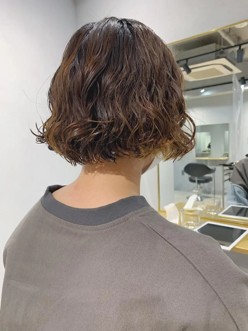 ショート パーマ カット パーマ トリートメント ボブパーマコテ巻き風 パーマNo1深江秀平のヘアスタイル