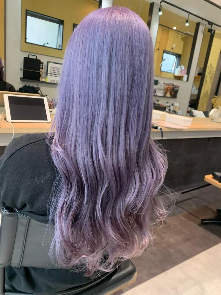ロング カラー ブリーチ ラベンダーカラー カット ヘアカラー トリートメント hubhair レイヤー/透明感のヘアスタイル