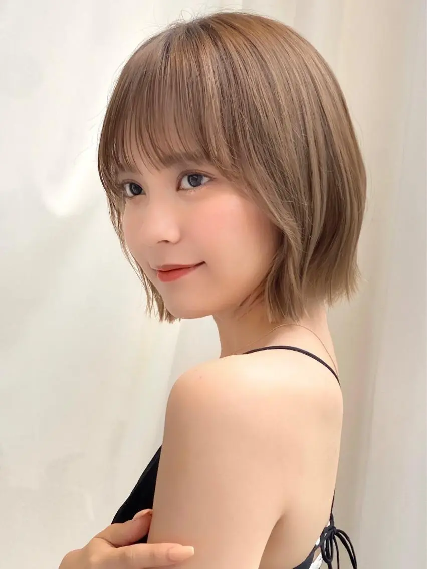 ショート カラー パーマ ヘアアレンジ 切りっぱなしボブ バレイヤージュ ブリーチ ケアブリーチ 透明感カラー 小野寺瑞希 /最小顔カットのヘアスタイル