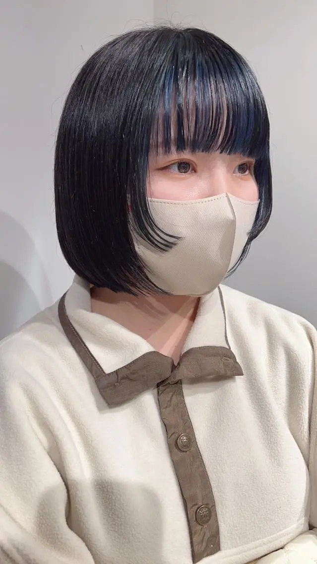 ショート カラー ブルーカラー ボブ 顔周りカット 姫カット カット ヘアカラー トリートメント ヘッドスパ スキバサミを使わない カット🌼唯🌼のヘアスタイル