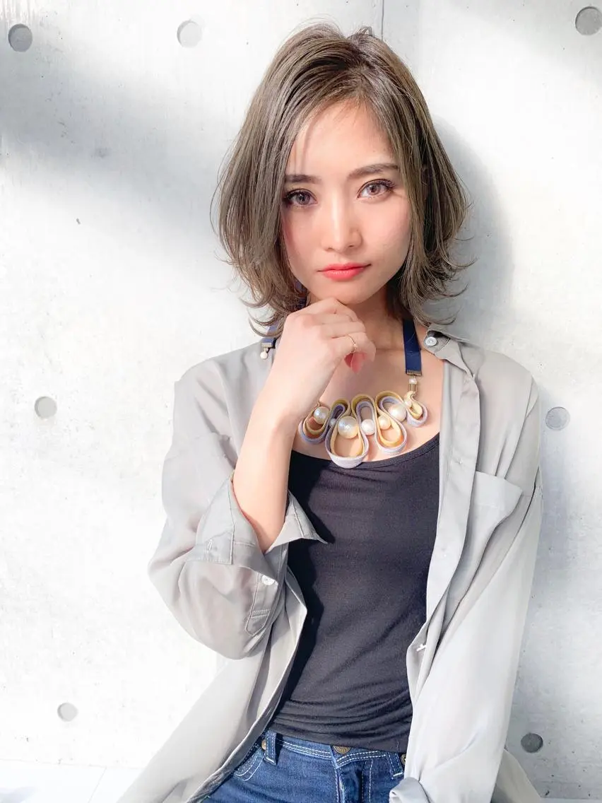 ミディアム カラー 透明感カラー グレージュ 大人かわいい💍🤍 ボブ/ショートボブのヘアスタイル