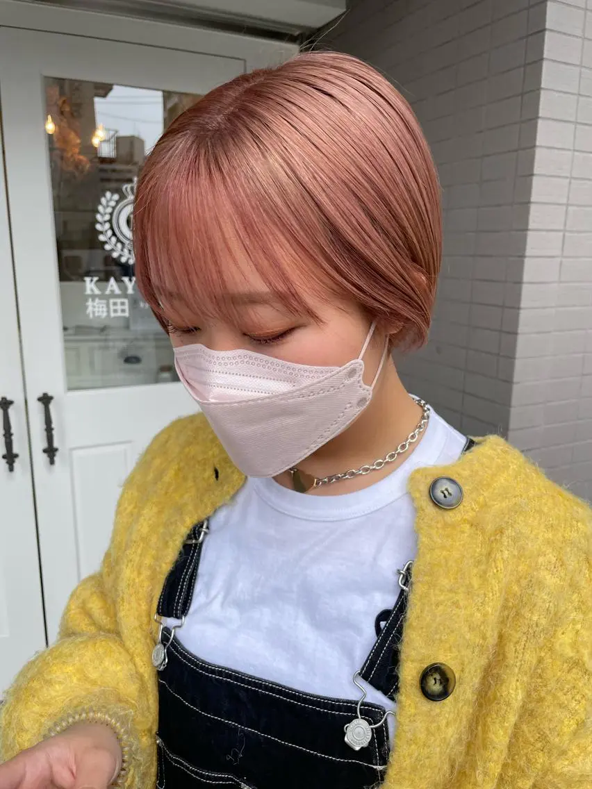 ショート カラー ヘアアレンジ ベージュカラー ピンクカラー ピンクベージュ ヘアカラー トリートメント 酸性縮毛矯正 梅田茶屋町 Juriのヘアスタイル