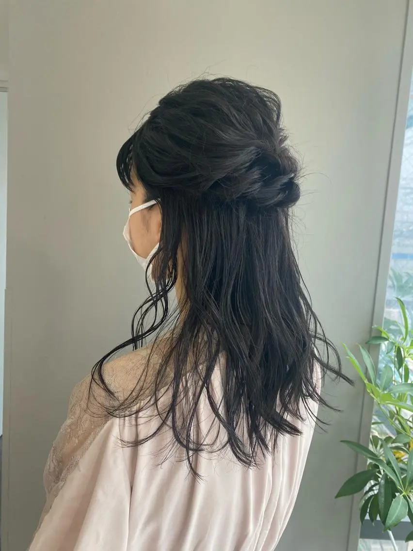 セミロング カラー ヘアアレンジ ハーフアップ ヘアセット ボブ /ニュアンス/ satomi🧸💖のヘアスタイル