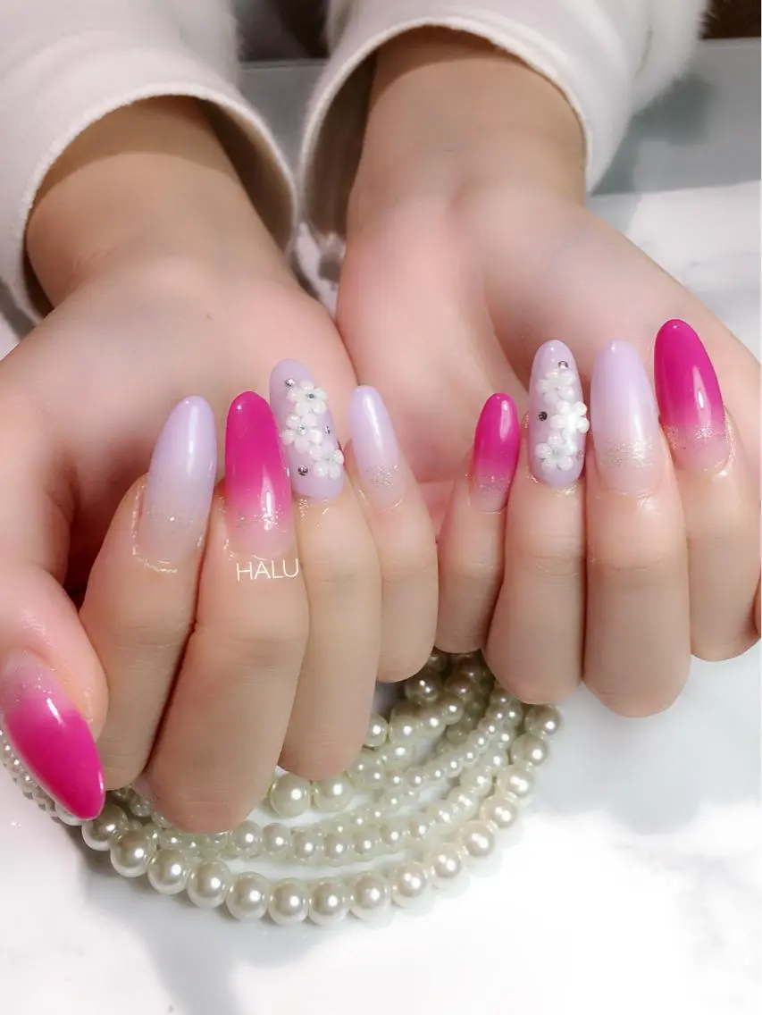 ネイル グラデーション パステルネイル ピンク パープル HALU ハルのネイルデザイン