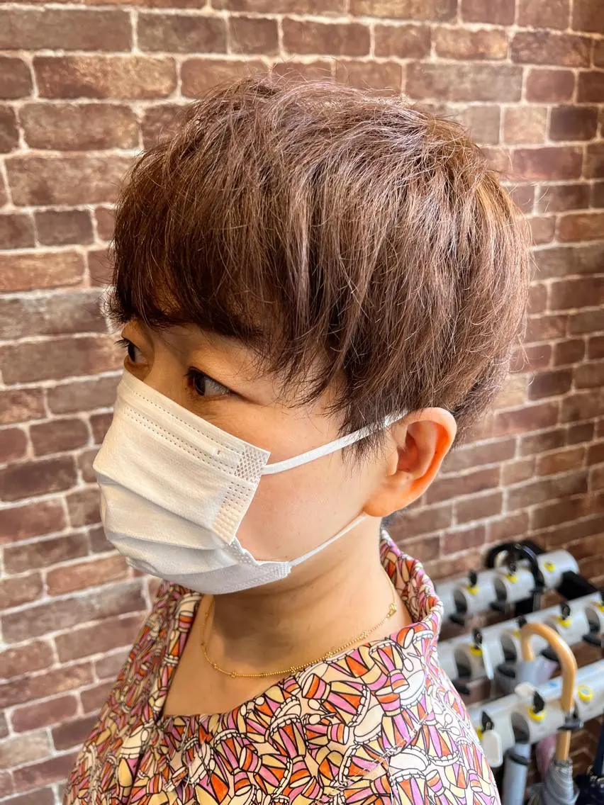 ショート カラー パーマ ヘアアレンジ メンズ キッズ ネイル マツエク・マツパ アイブロウ メンズパーマ ブラウンカラー ケアカラー 透明感カラー ピンクカラー 久木原 ゆりのヘアスタイル