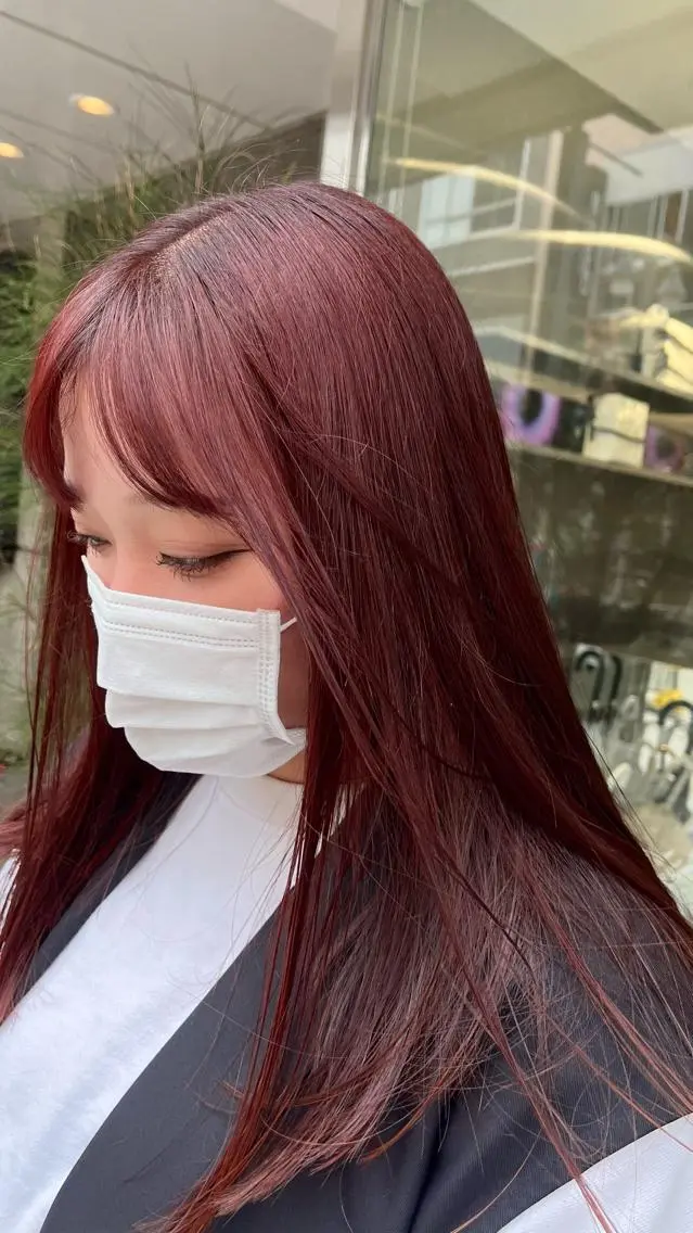 セミロング カラー マツエク・マツパ ブリーチ 韓国風カラー ブリーチなしカラー レッドカラー 韓国風マツエク ヘアカラー トリートメント mai🤍縮毛酸性ス トレート/アイリストのヘアスタイル