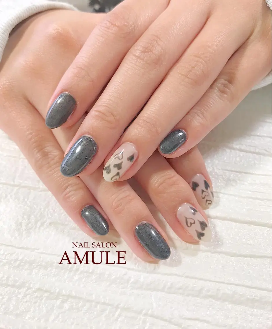 ネイル アートネイル ジェルネイル ハート ワンカラーネイル NAILSALON AMULEのネイルデザイン