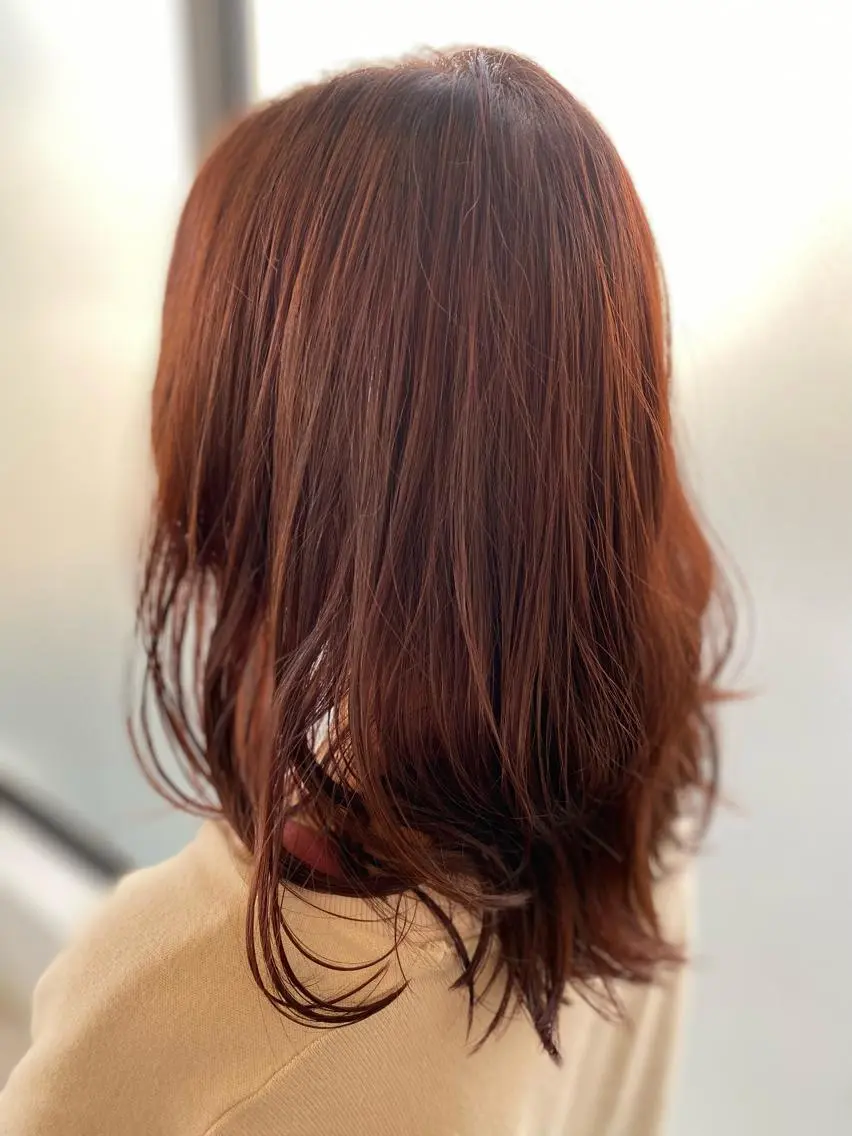 ミディアム カラー ピンクカラー 縮毛矯正 田崎 暁大のヘアスタイル