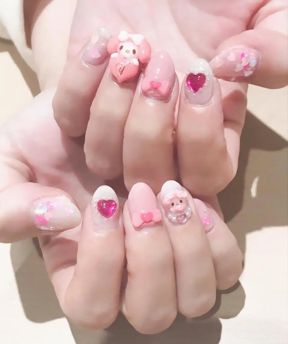 ネイル アートネイル ジェルネイル ハート ピンク 春ネイル Nyanco Nailのネイルデザイン
