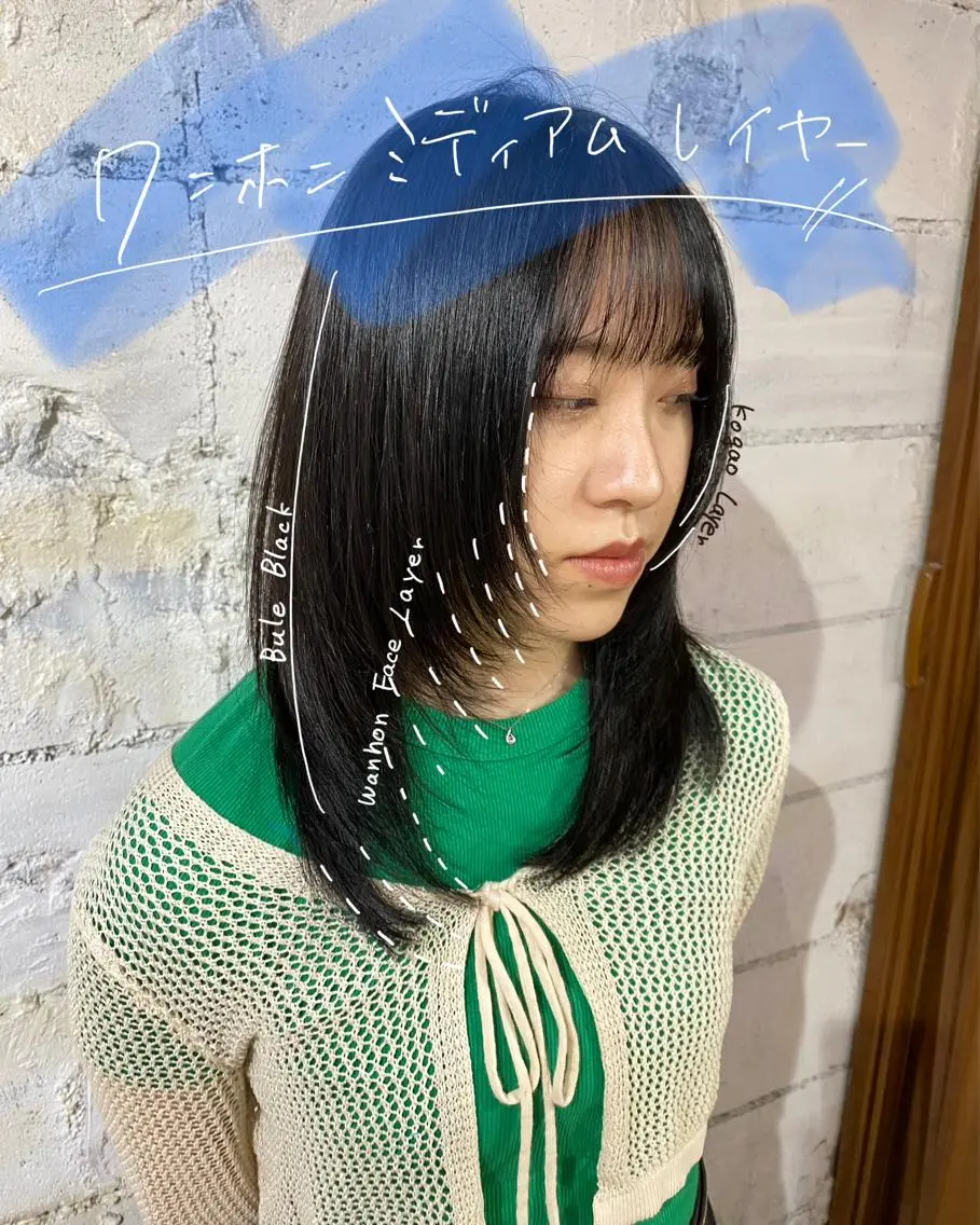 ミディアム カラー レイヤーカット ワンホンレイヤー カット ヘアカラー トリートメント 【韓国レイヤー特化 ハッシュカット】のヘアスタイル