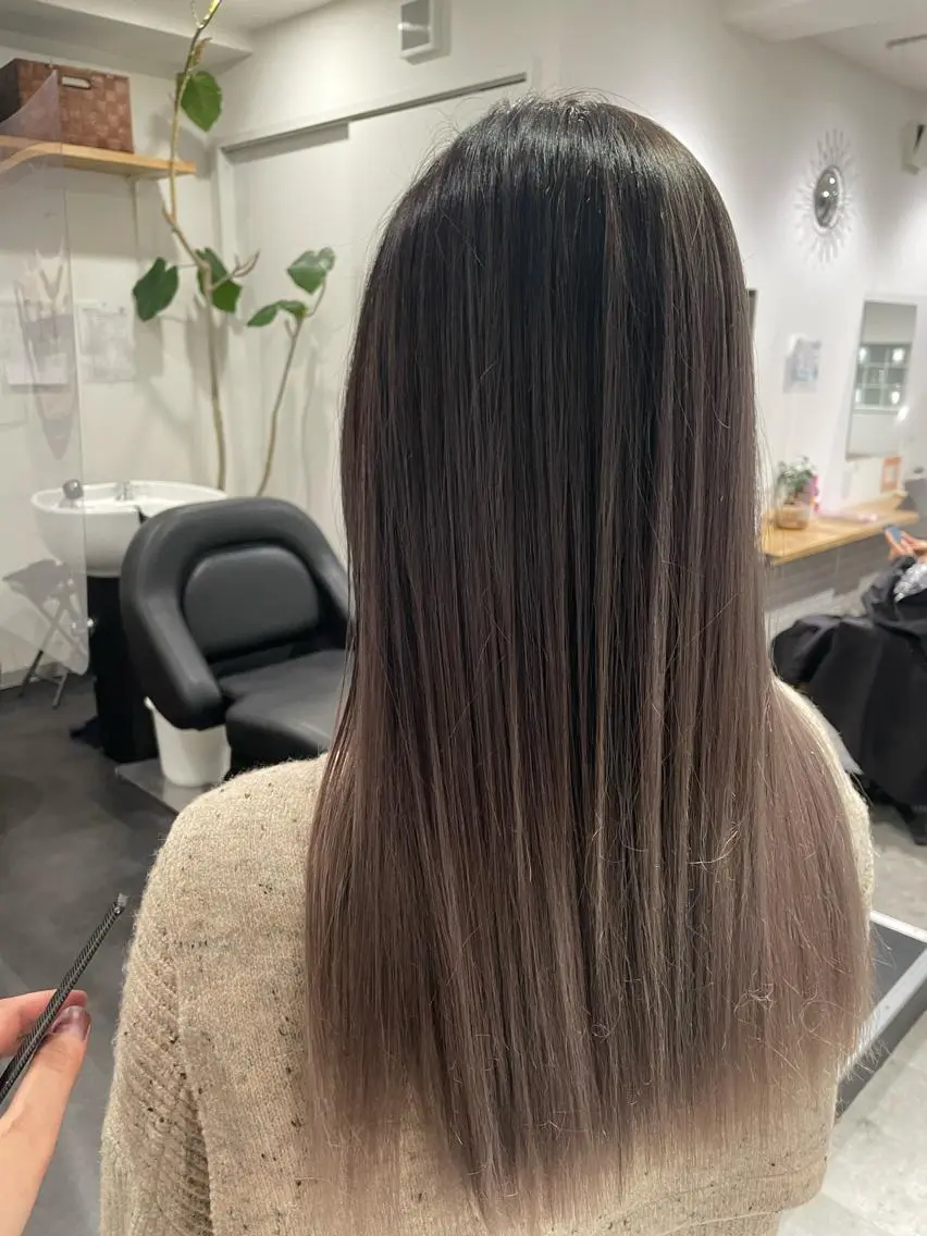 ロング カラー バレイヤージュ レイヤーカット 京都美容師 塩のヘアスタイル