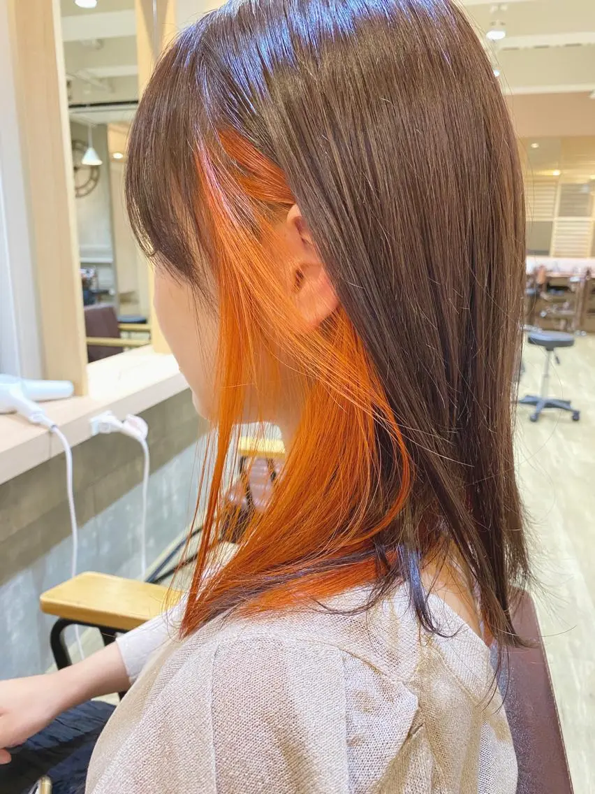 ミディアム カラー ブリーチ オレンジ ヘアカラー トリートメント マンツーマン/透明感 foi hairのヘアスタイル