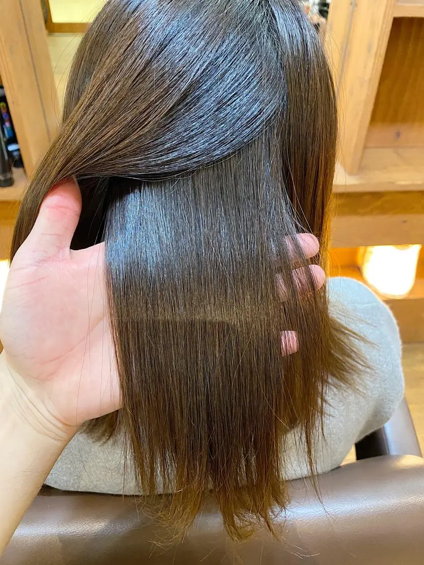 ミディアム パーマ カット 縮毛矯正 トリートメント 菅村 勇亮のヘアスタイル