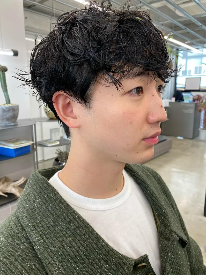 ショート パーマ メンズ マッシュ メンズパーマ 似合わせカット レイヤー/ボブのヘアスタイル