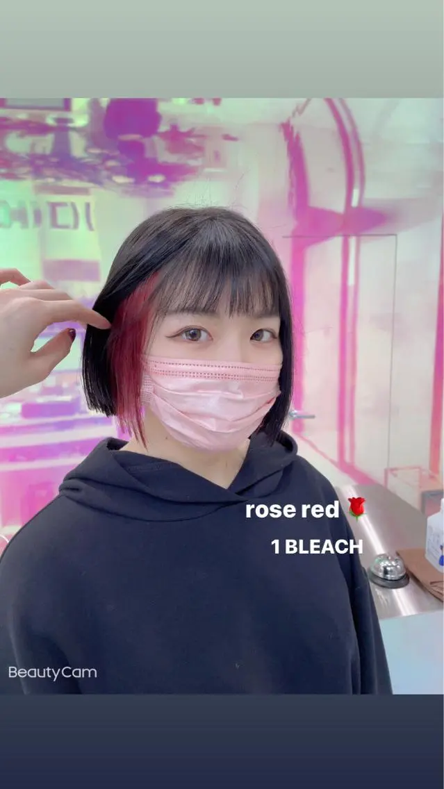 ショート カラー パーマ ヘアアレンジ メンズ キッズ ネイル マツエク・マツパ 切りっぱなしボブ イヤリングカラー レッドカラー ローズカラー ボブ KANAMI 🌏のヘアスタイル