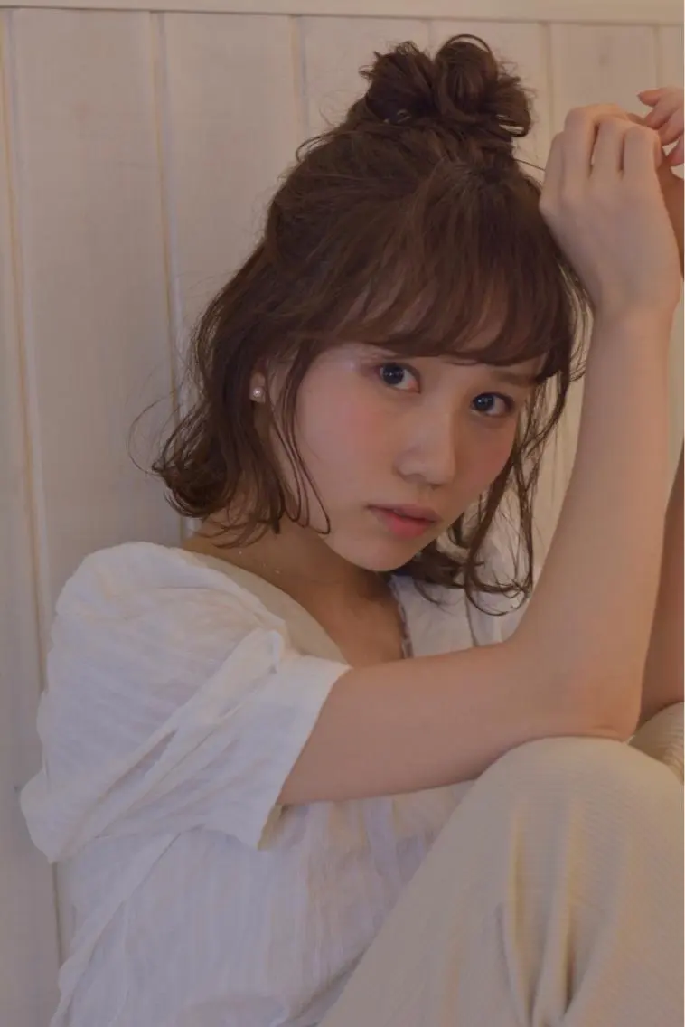 ミディアム カラー ヘアアレンジ ハーフアップ お団子ヘア 結婚式・ブライダル 清水 ちひろ ✄トップスタイリストのヘアスタイル