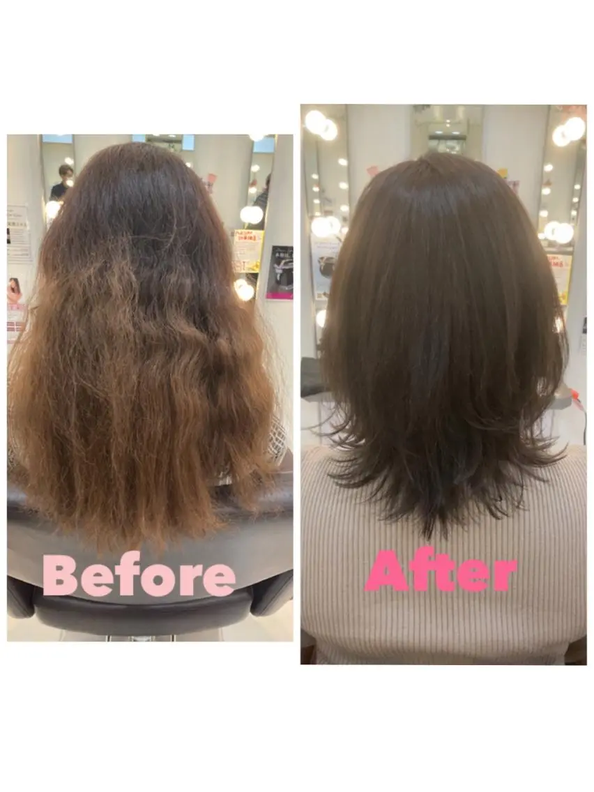 ミディアム カラー 縮毛矯正 トリートメント 品田 真里のヘアスタイル