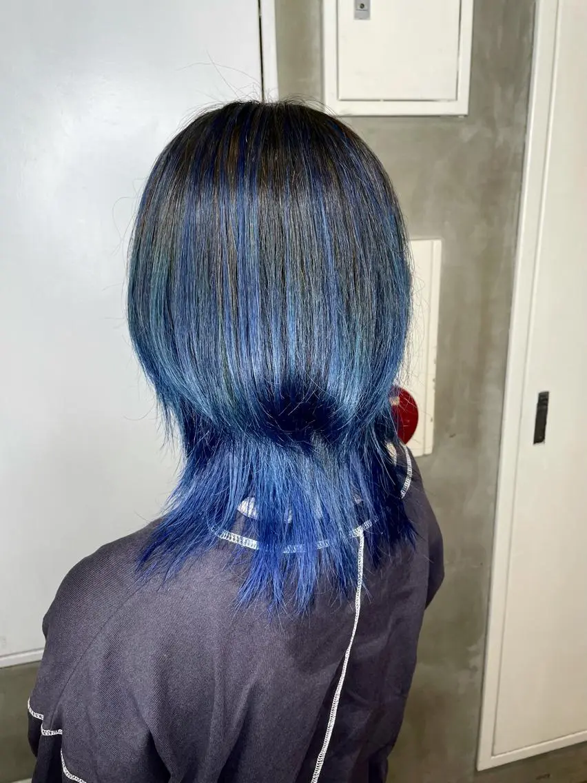 ミディアム カラー バレイヤージュ ブルーカラー レイヤーカット カット ヘアカラー トリートメント La fith 店長 城谷颯人のヘアスタイル