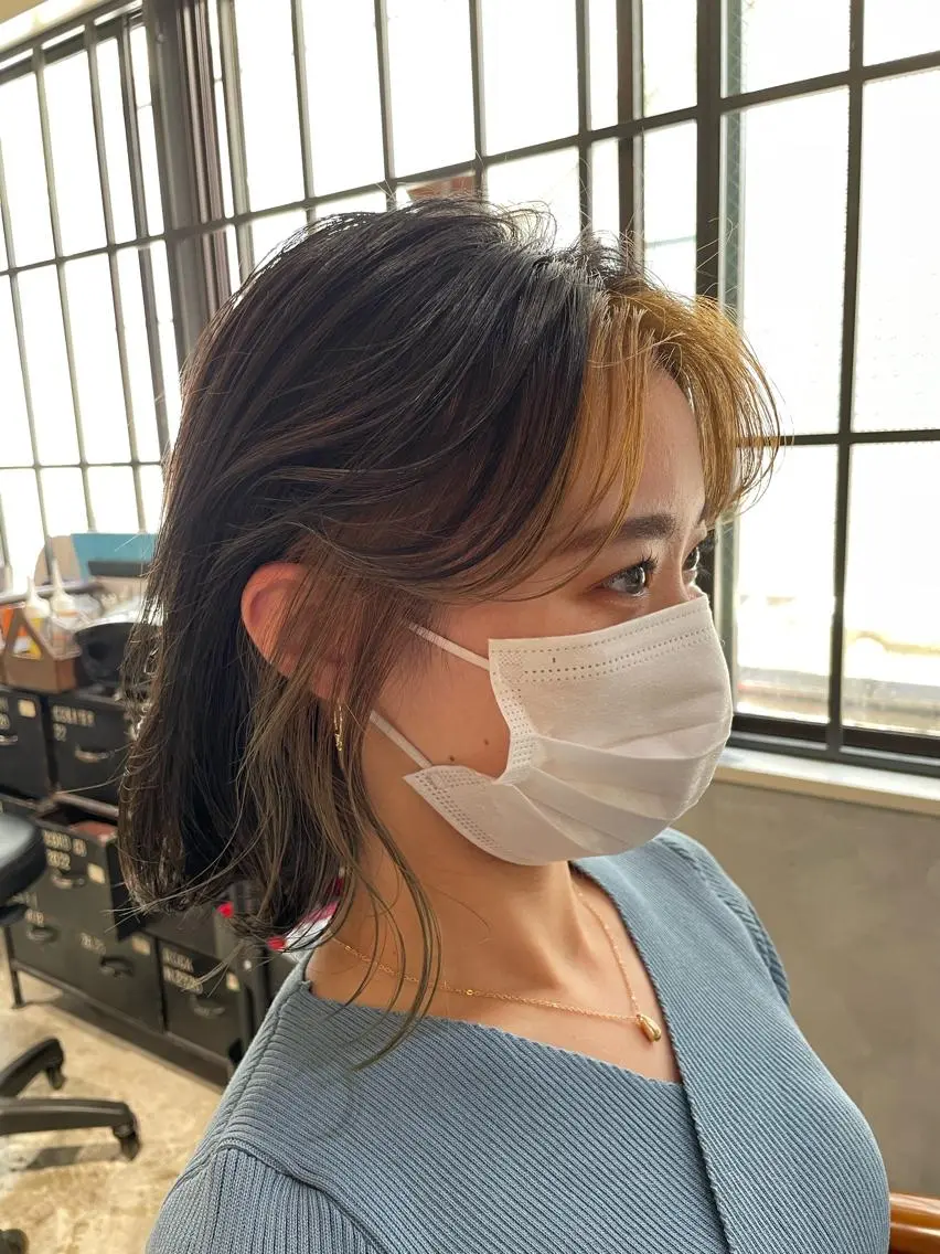 ミディアム 顔まわりレイヤー 韓国風ヘア レイヤーカット ローレイヤー 縮毛矯正 【必ず似合わせます】 川口航平のヘアスタイル