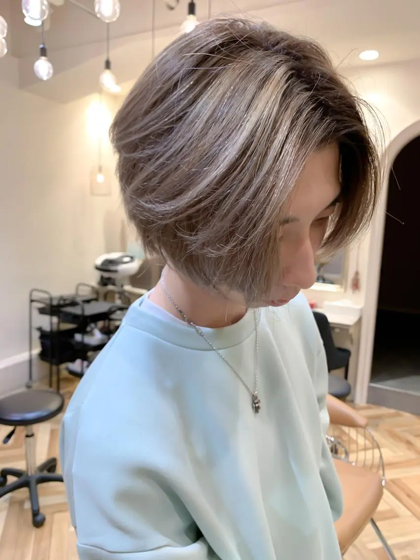 ショート メンズ メンズハイライト ハイライト レイヤー🇰🇷小顔 見せ顔周り💕トモミのヘアスタイル