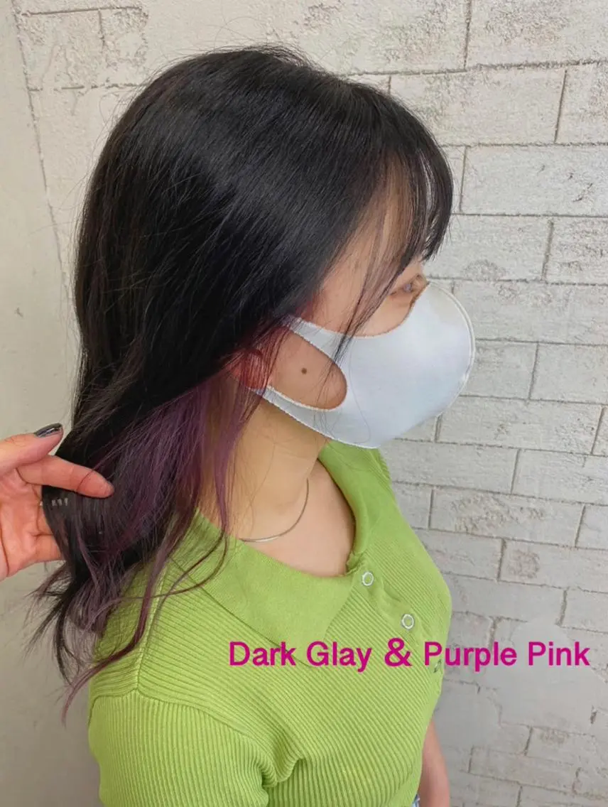 セミロング カラー ダークグレー ピンクカラー パープルカラー グレージュ達人/赤み 消し/ブリーチ/岩崎のヘアスタイル