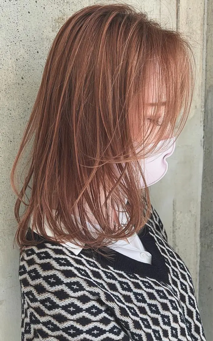ミディアム ブリーチなしダブル カラー縮毛矯正 下野のヘアスタイル