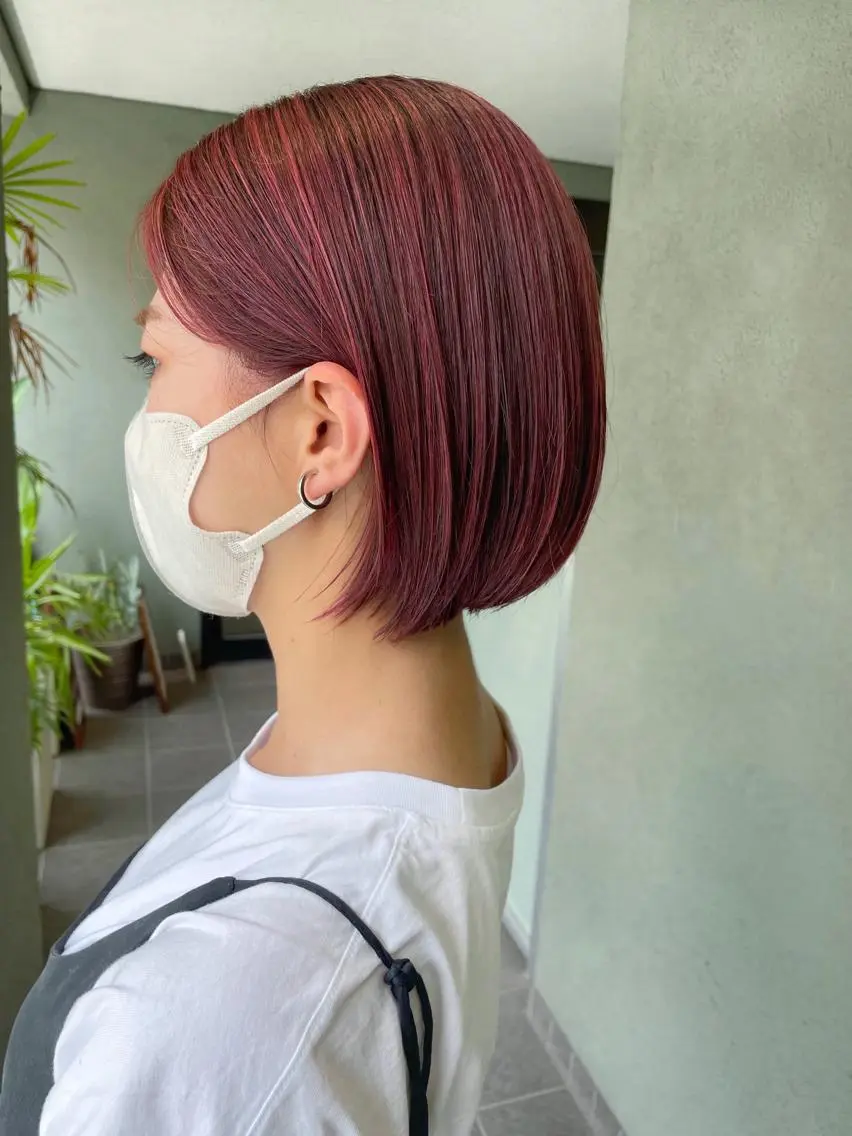 ショート カラー ハイライトカラー ピンクカラー ハイライト カット ヘアカラー トリートメント HIROKI ”博多 /ボブのヘアスタイル