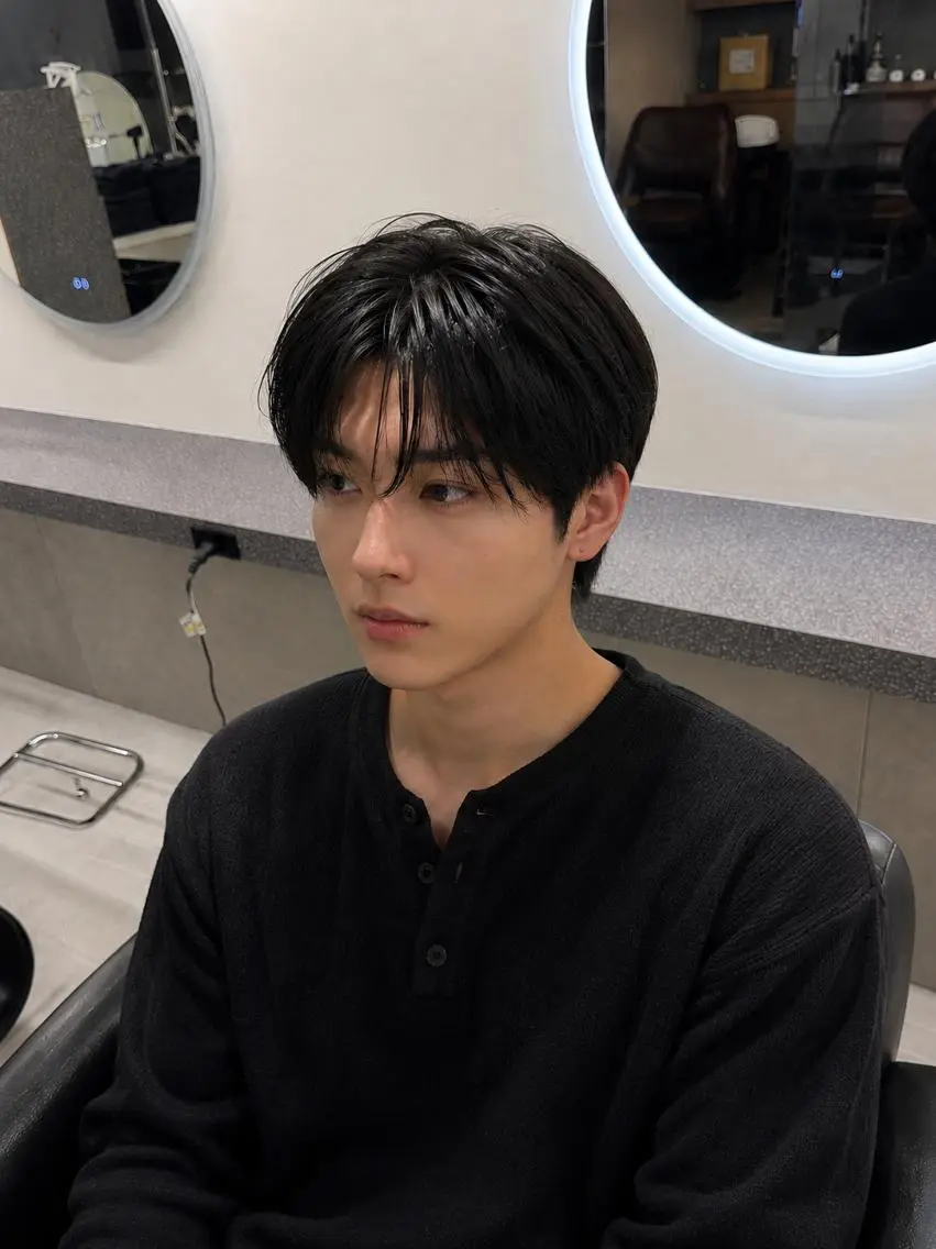 メンズ センターパート メンズ韓国風 韓国マッシュ マッシュ カット FOCUSJAPAN MENS SALONのヘアスタイル