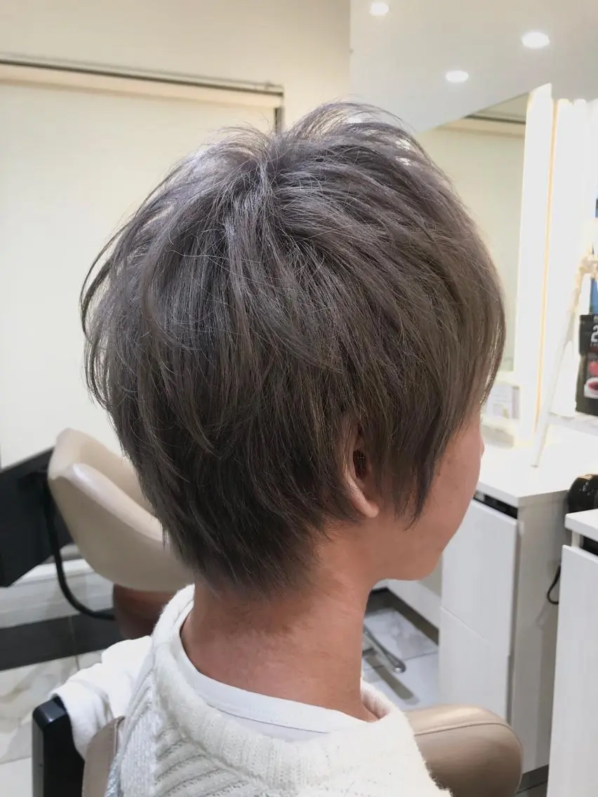 ショート メンズ アッシュ 清藤綾/脱白髪染め 白髪ぼかしハイライトのヘアスタイル