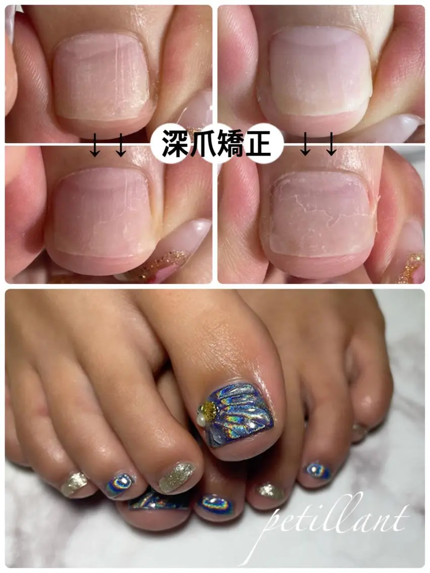 ネイル 長さ出し ロングネイル スクエアネイル フットネイル nail salon petillantのネイルデザイン