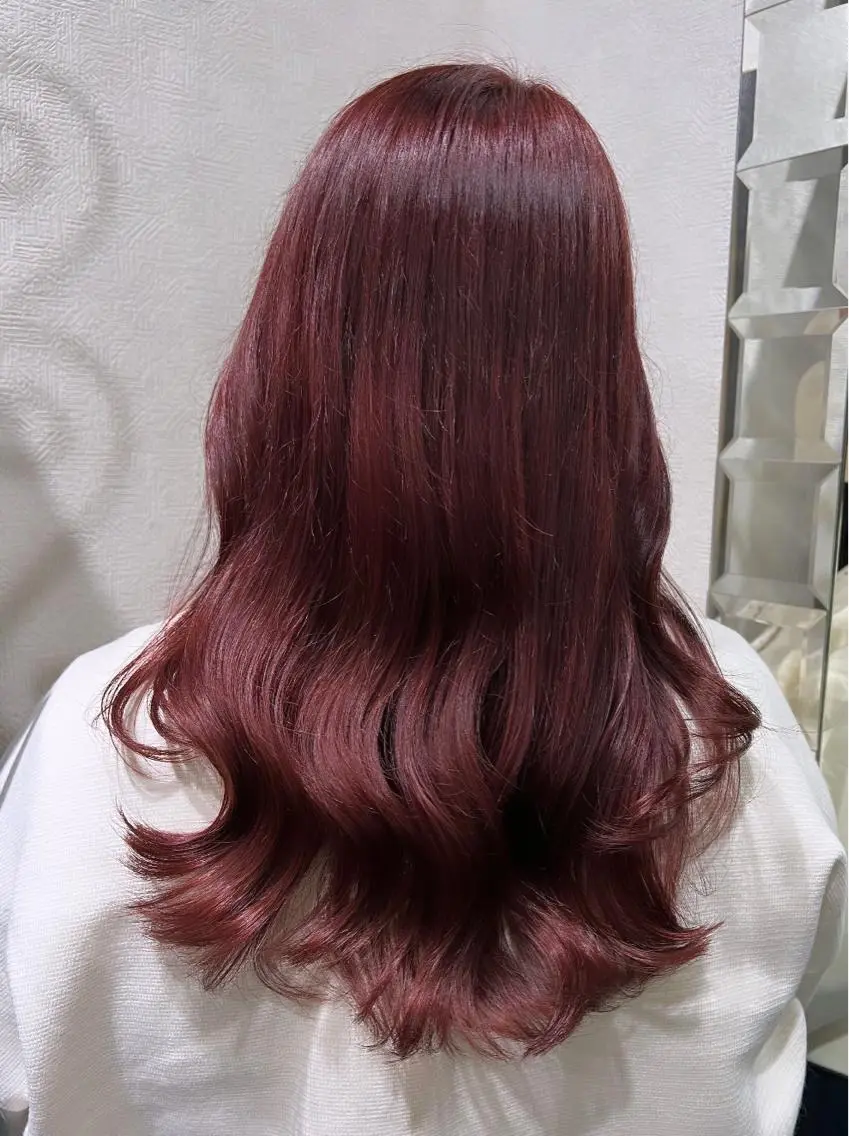 セミロング カラー ブリーチ ボルドーカラー ブラウンカラー ダブルカラー ピンクカラー ヘアカラー トリートメント 艶髪 ♡Tomiyaのヘアスタイル