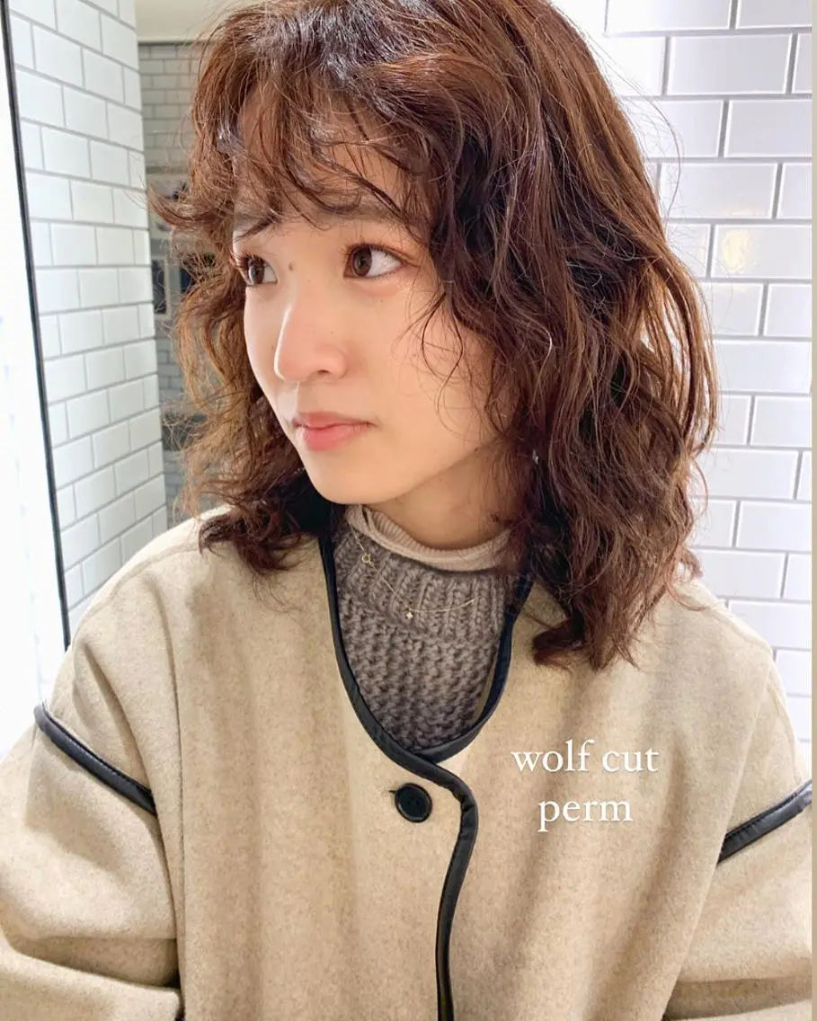 セミロング パーマ カット パーマ 似合わせカットカラー ♡佐藤捺美のヘアスタイル