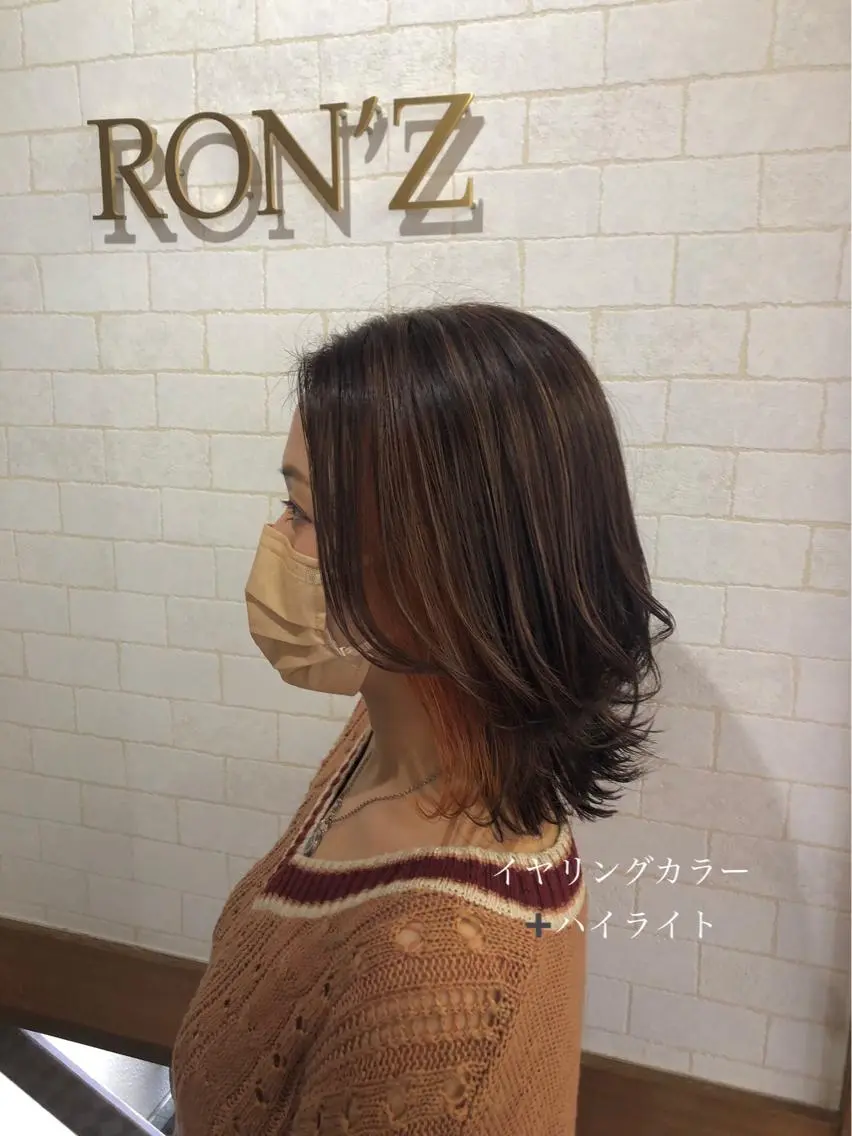 ミディアム カラー オレンジ ヘアカラー 堀口 彩佳のヘアスタイル