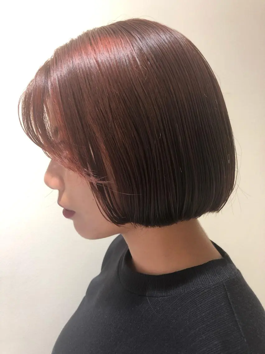カラー ブリーチ ブリーチなしカラー オレンジ カット 大岩 茉愉のヘアスタイル