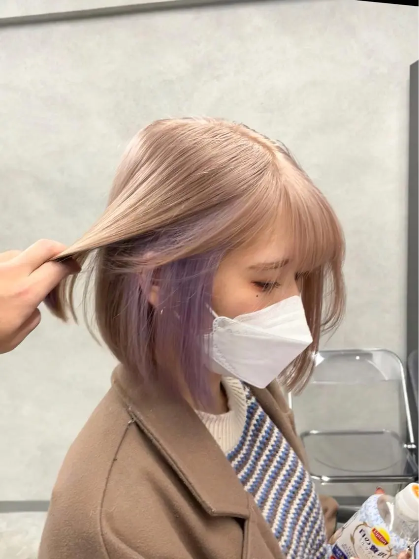 ショート カラー パーマ ヘアアレンジ メンズ メンズブリーチ ベージュカラー ブリーチ ケアブリーチ ラベンダーカラー 大人スタイル 太田のヘアスタイル