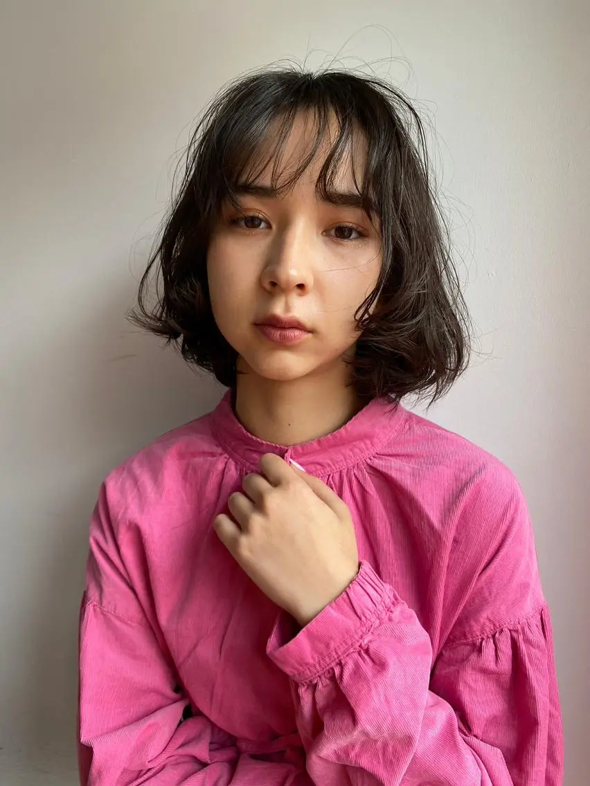 ミディアム カラー パーマ ショートボブ アディクシーカラー ブリーチ ブロンド ブルーカラー カット ヘアカラー トリートメント CEINE+ officialのヘアスタイル