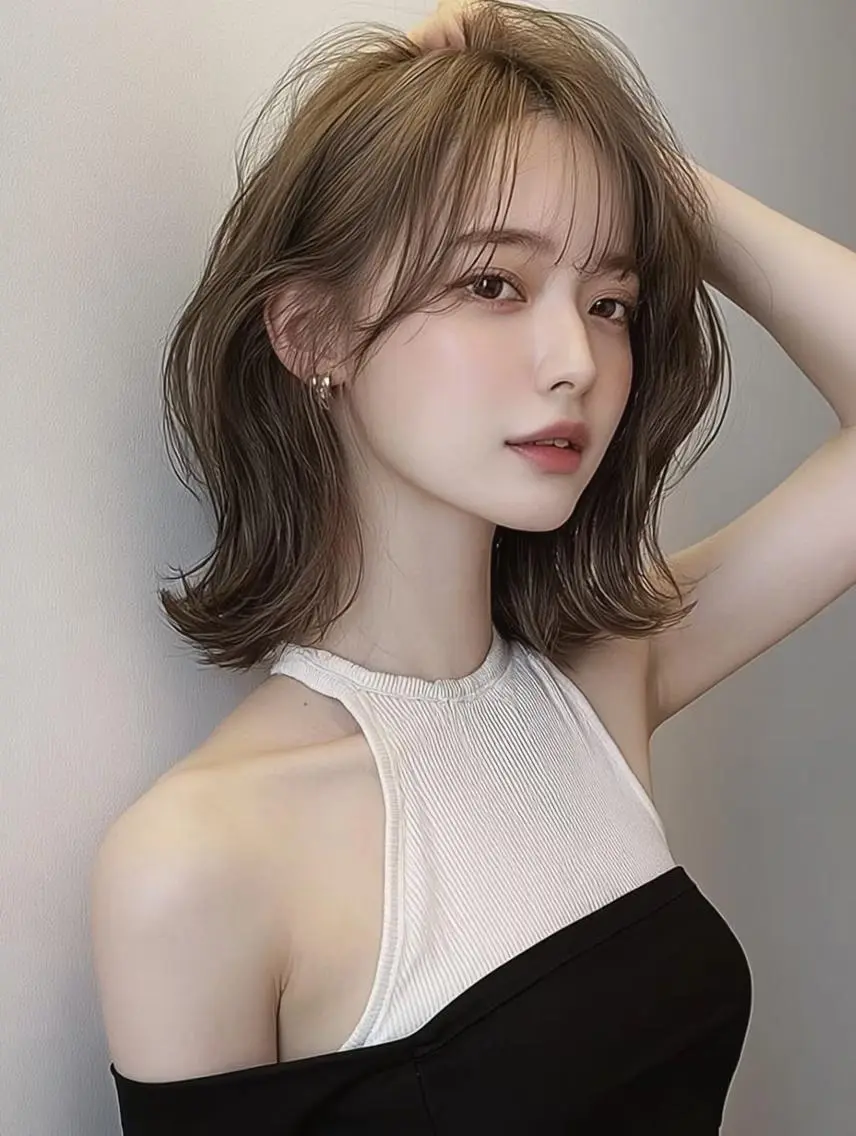 ミディアム ボブ 顔周りカット 髪質改善 韓国風ヘア レイヤーカット 艶カラー/レイヤー Nanami🎀のヘアスタイル