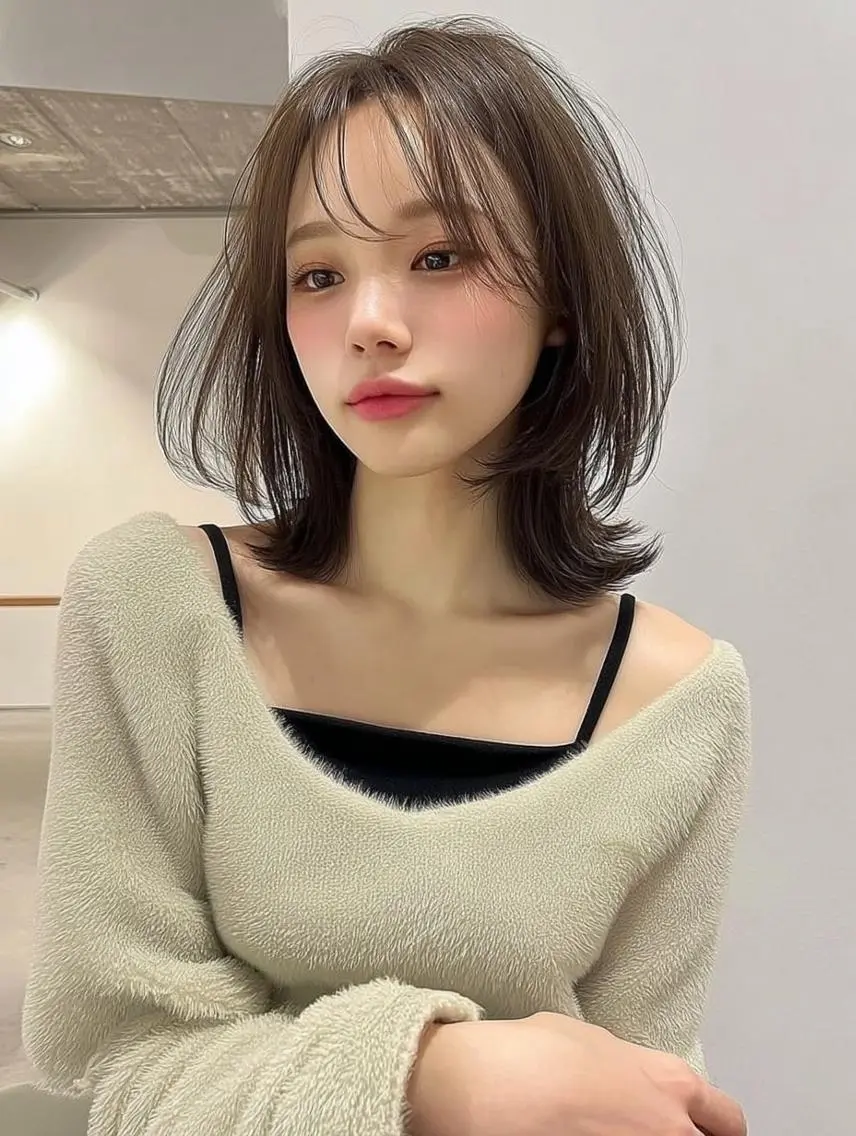 ミディアム ヘアアレンジ 髪質改善 韓国風ヘア レイヤーカット 似合わせカット シースルーバング カット ヘアカラー Ayumu /京都/西院のヘアスタイル