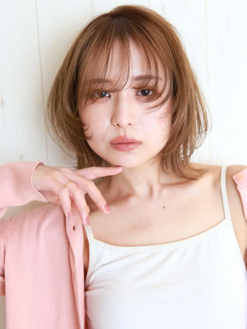 ショート カラー パーマ ボブレイヤー ボブ 顔周りカット レイヤーカット 小顔カット カット ヘアカラー レイヤー/艶カラー 奥野恭平のヘアスタイル