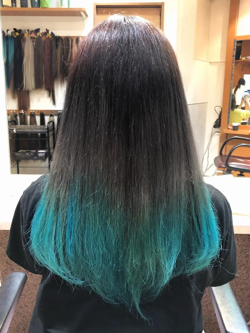 ロング カラー ブリーチ ブルーカラー 韓国風ヘア ヘアセット 韓国ヘア🤍髪質改善 🇰🇷AKANEのヘアスタイル