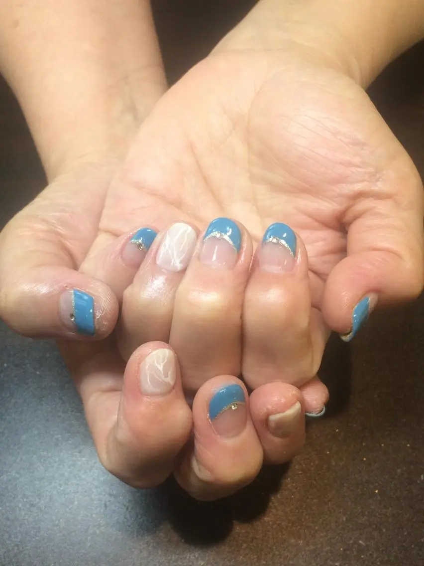 ネイル アートネイル フレンチネイル 大理石ネイル(マーブル) M nail はやまうららのネイルデザイン