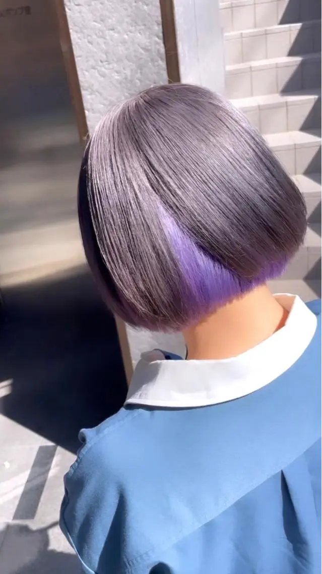 ミディアム カラー アッシュ アッシュグレー アッシュグレージュ バレイヤージュ ミストバング 町田ブリーチデザイン 🌈MANATOのヘアスタイル