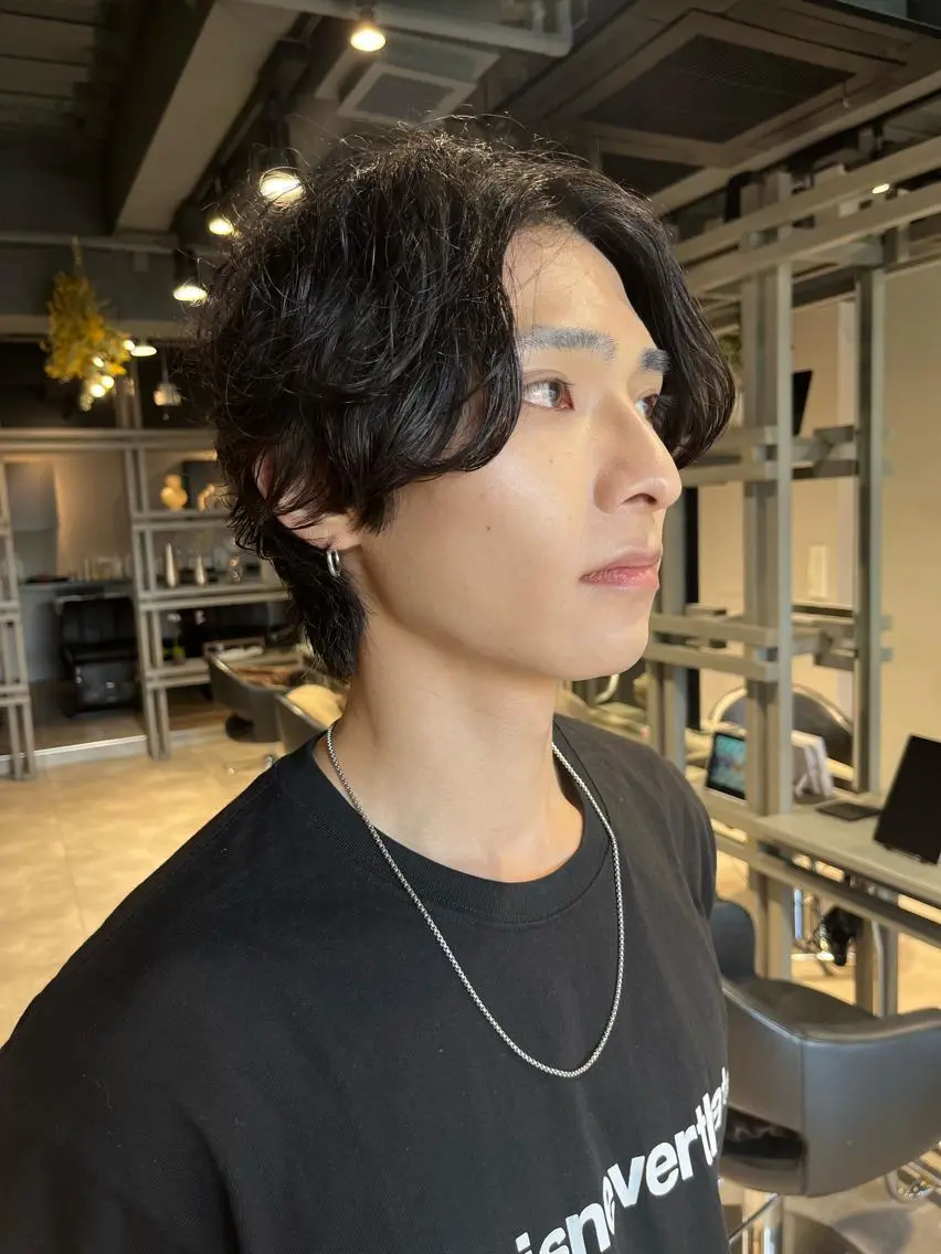 ショート パーマ メンズ うる艶カラー/恵比寿 ベージュ/丸山陽平のヘアスタイル