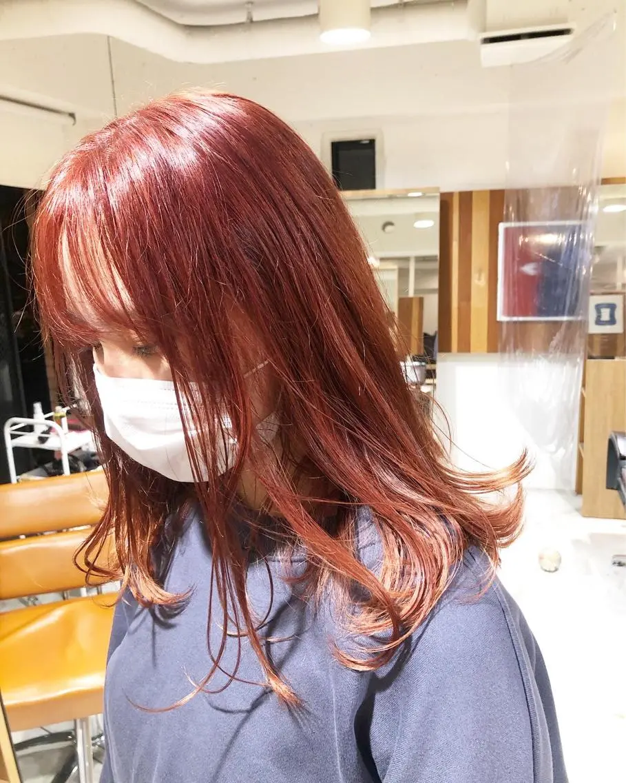 セミロング カラー ヘアアレンジ オレンジ ピンクカラー メンズ特化✂️栗原 侑也のヘアスタイル
