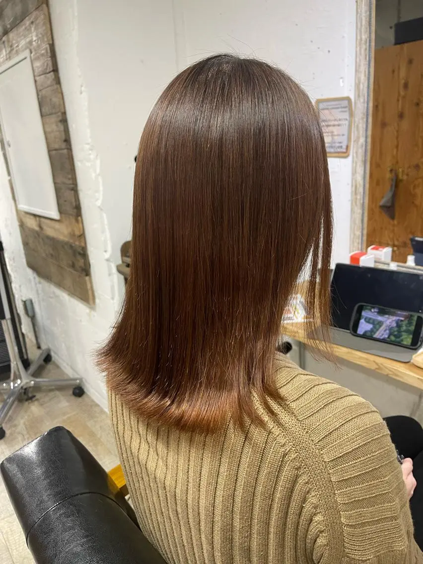 ミディアム カット 縮毛矯正 かめい りなのヘアスタイル