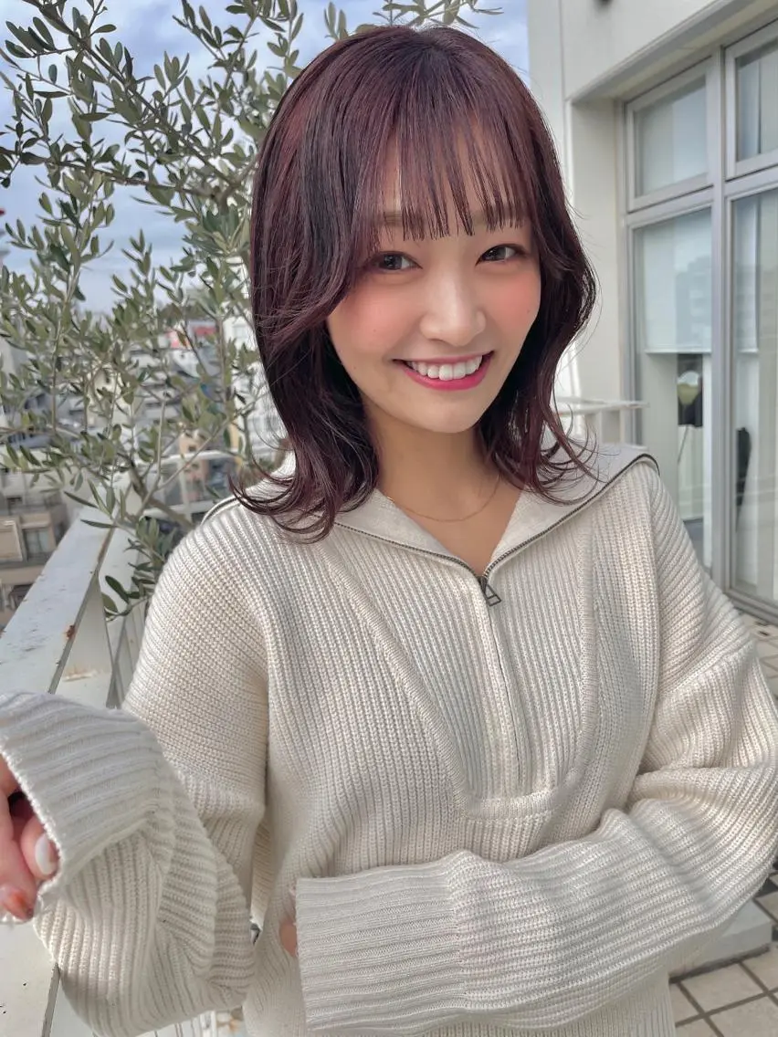 ミディアム カット ヘアカラー トリートメント 髪質改善will hairdesignのヘアスタイル