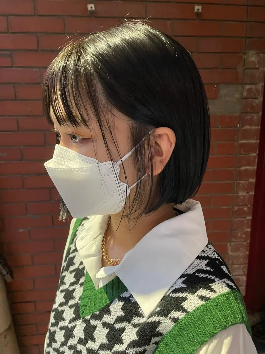 ミディアム ショートボブ ミディアムパーマ ミストバング ボブ ハイライト スパイキーパーマ 柏NO1 藤本葉のヘアスタイル