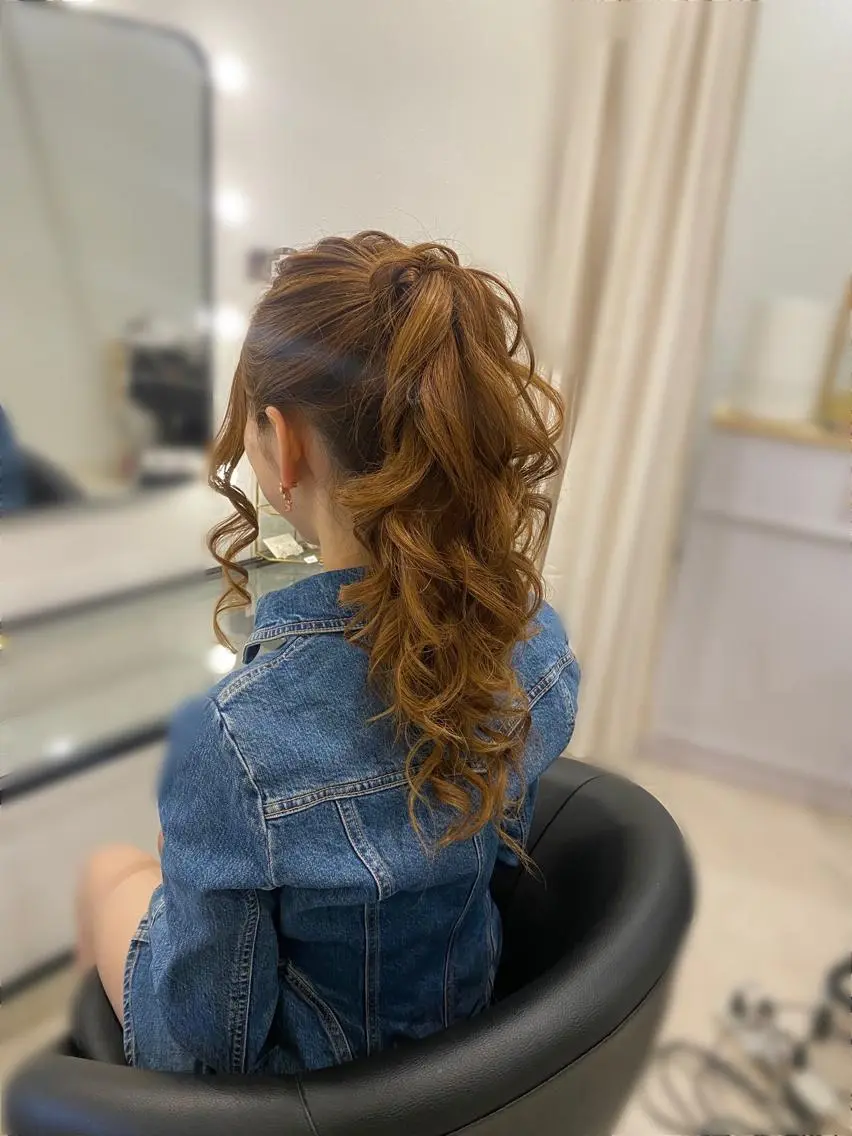 セミロング ヘアアレンジ ポニーテール ヘアセット Mikazuki オーナーTeradaのマツエク・マツパデザイン
